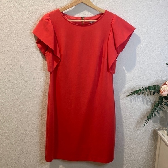 Trina Turk Pink Flutter Sleeve Sheath Dress - Size Small - Picture 1 of 9